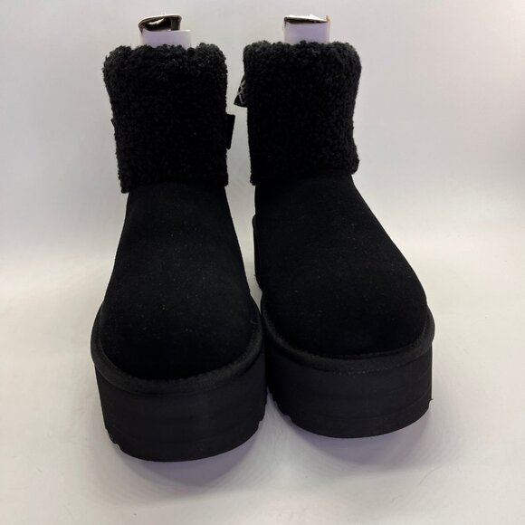 UGG Classic Mini Maxi Curly Platform Boot Size 8 Black Sheepskin Bow Ankle - Picture 5 of 16